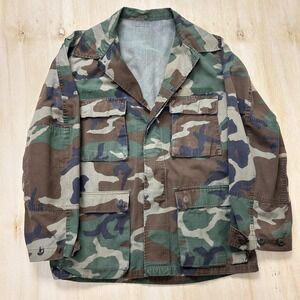 Camo Field Jacket Mens Large Green Cotton Button Pockets Outdoor Workwear